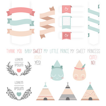 Set of cute ribbons, labels, droplet © valentinsauts