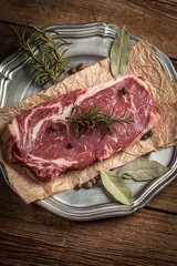 Raw beef steak.