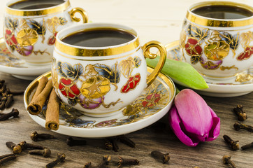 Porcelain coffee cups with pink flower