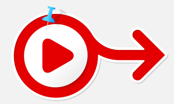 Red arrow with white frame and play icon