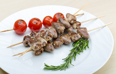 Grilled chicken hearts barbecue