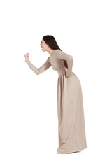 woman yelling and waving her fist
