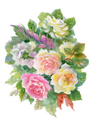 Painted color flowers on white background