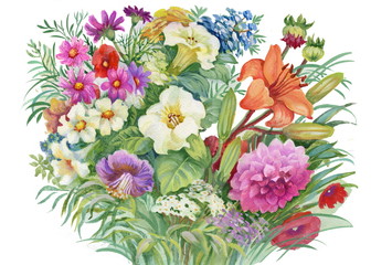 Obraz na płótnie Canvas Illustration of bouquet of wild flowers