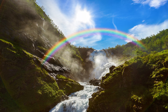 Giant Kjosfossen waterfall in Flam - Norway
