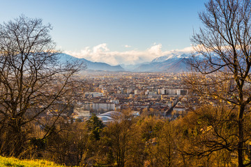 Turin cityscape from above at sunset