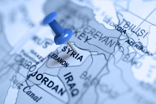 Location Syria. Blue pin on the map.