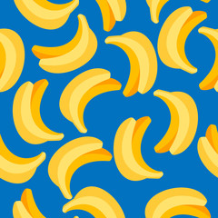 Seamless pattern with bananas on blue background