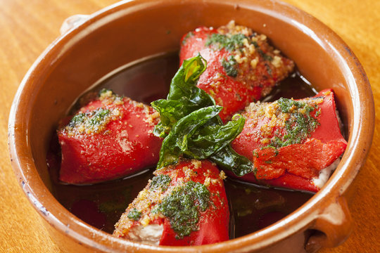 vegetarian piquillo peppers stuffed with herbed goat cheese