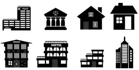 Obraz premium Bâtiments en 8 icônes