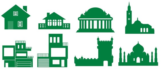 Bâtiments en 8 icônes
