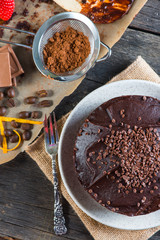 dark chocolate torte cake from above