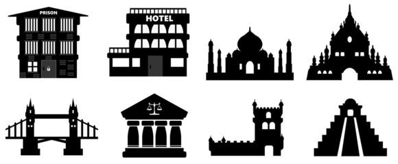 Bâtiments et architecture en 8 icônes 