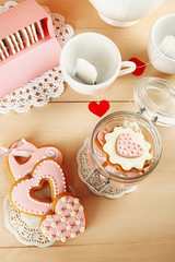 Heart shaped cookies for valentines day and tea bags