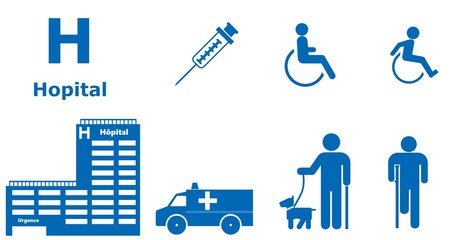 Obraz premium Soins et personnes handicapées en 8 icônes