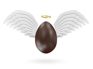 Chocolate Easter Egg with Angel White Wings and Golden Nimbus