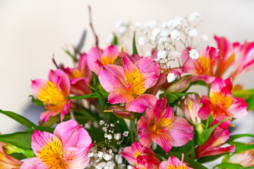 flowers bouquet pink alstroemeria arrange for decoration in home