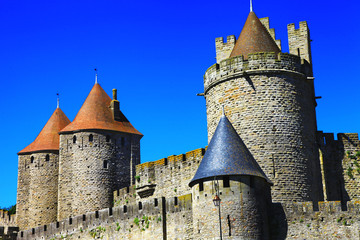 Fototapeta na wymiar Carcassonne biggest town-fortress, France.