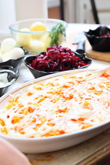Russian traditional salad 'herring under fur coat'