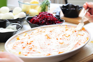 Russian traditional salad 'herring under fur coat'