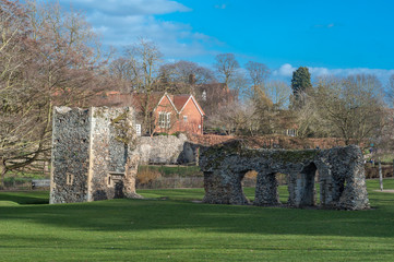 Ruins of the medieval Abbey in the Suffolk, Bury St Edmunds
