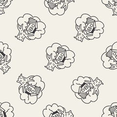 Doodle Treehouse seamless pattern background