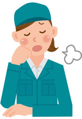 作業員　女性　ため息