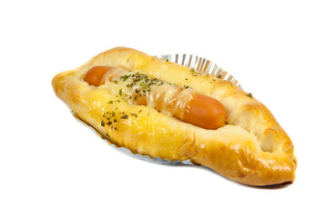 pie with sausage topping with mayonnaise
