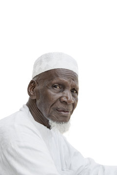 Man wearing a white garment, eighty years old