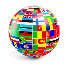 3d globe sphere with flags of the world on white