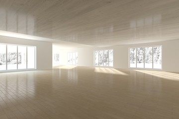 white empty interior concept with panoramic windows