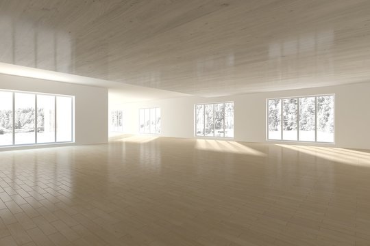 white empty interior concept with panoramic windows