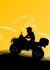 Fototapeta premium All terrain vehicle quad motorbike riders in wild nature abstrac