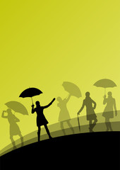 Women umbrella and raincoat silhouettes abstract seasonal outdoo