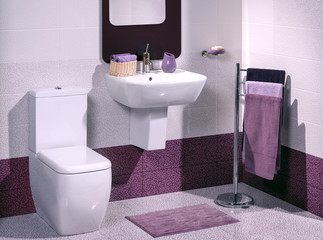 Detail of a modern bathroom with sink and toilet