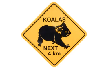 Stof per meter Koala warning sign Australia road sign isolated on white background photo © david_franklin