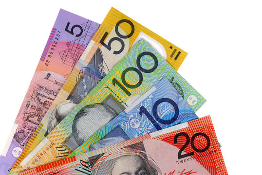 Australian dollar bills isolated on white