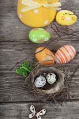 Easter still life with eggs in the nest