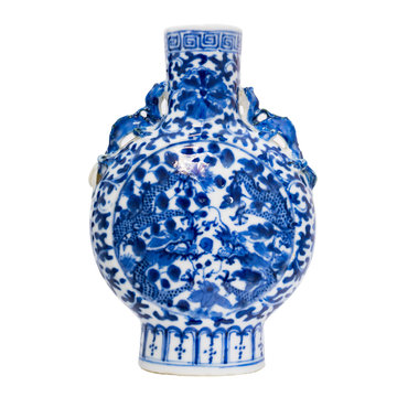Chinese Antique Blue And White Vase, Isolate On White Background