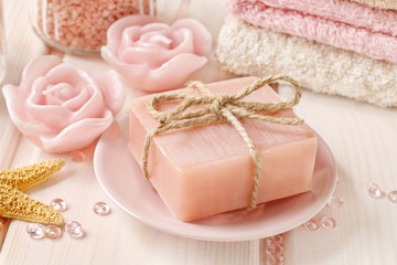 Bar of handmade rose soap