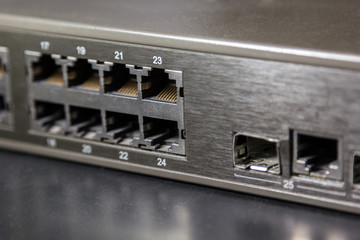 rj45 ports and gbic port on front panel of a switch