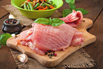 Raw ingredients for cooking stuffed vegetables Chicken rolls