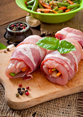 Raw ingredients for cooking stuffed vegetables Chicken rolls