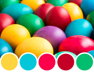 Color Palette Of Easter Eggs Pile In Basket