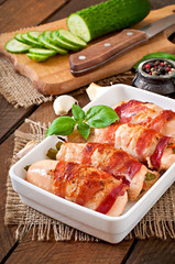 Delicious chicken rolls stuffed with green beans and carrots 