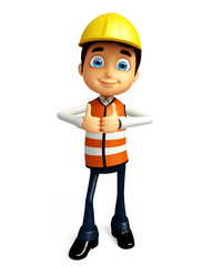 Worker with thumbs up pose