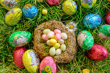 Easter eggs in a garden