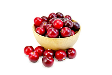 Cranberries ripe in wooden bowl