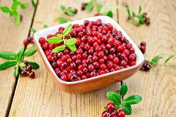 Lingonberry red in bowl on board