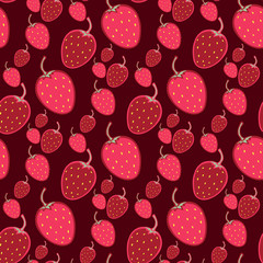 Seamless vector strawberry pattern. Berry on dark background.